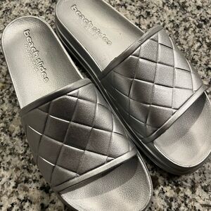 J Slides Silver Quilted Slide Sandals